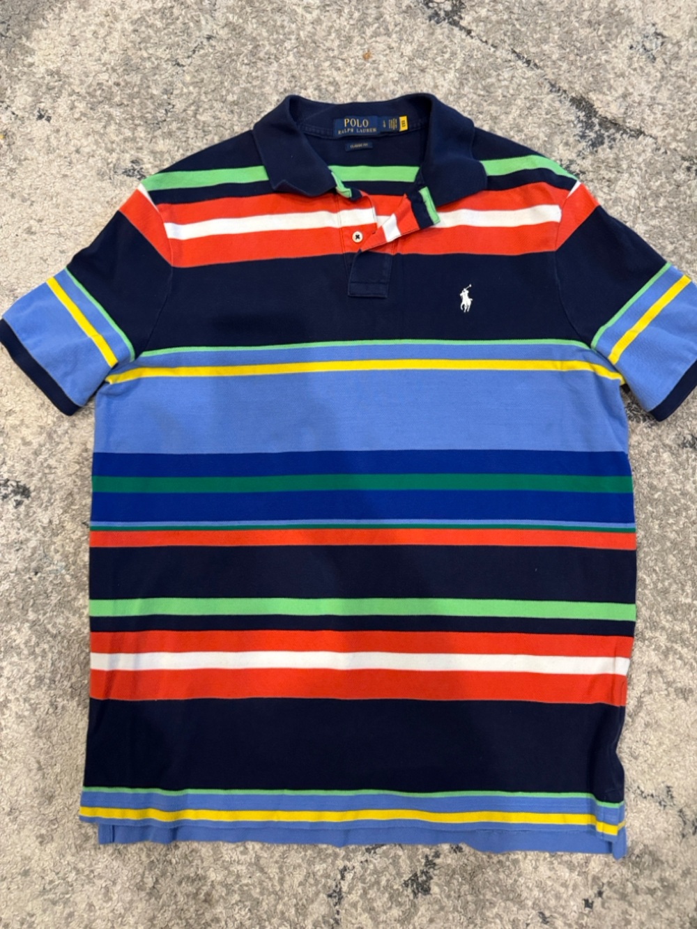 Ralph Lauren Striped Polo in Navy, Red, Green & Blue